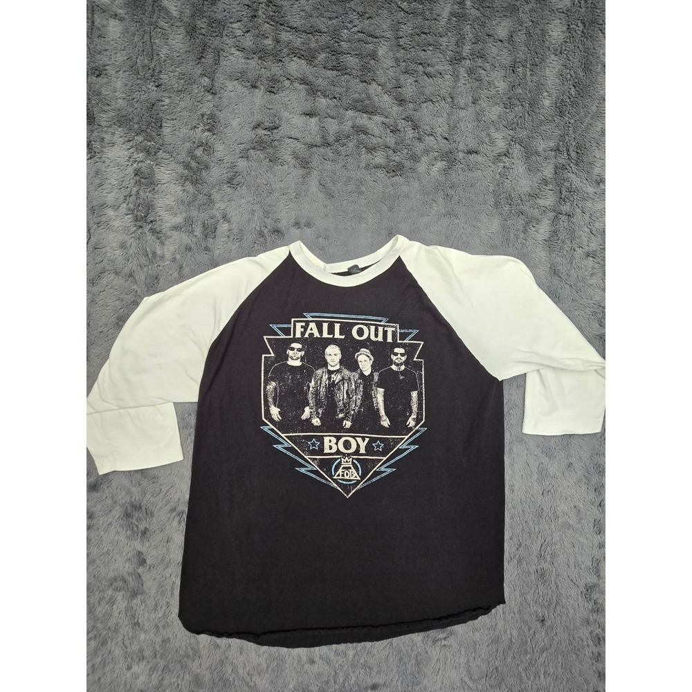Fall Out Boy Band Graphic Raglan Baseball Tee Black White 3/4 Sleeve XL